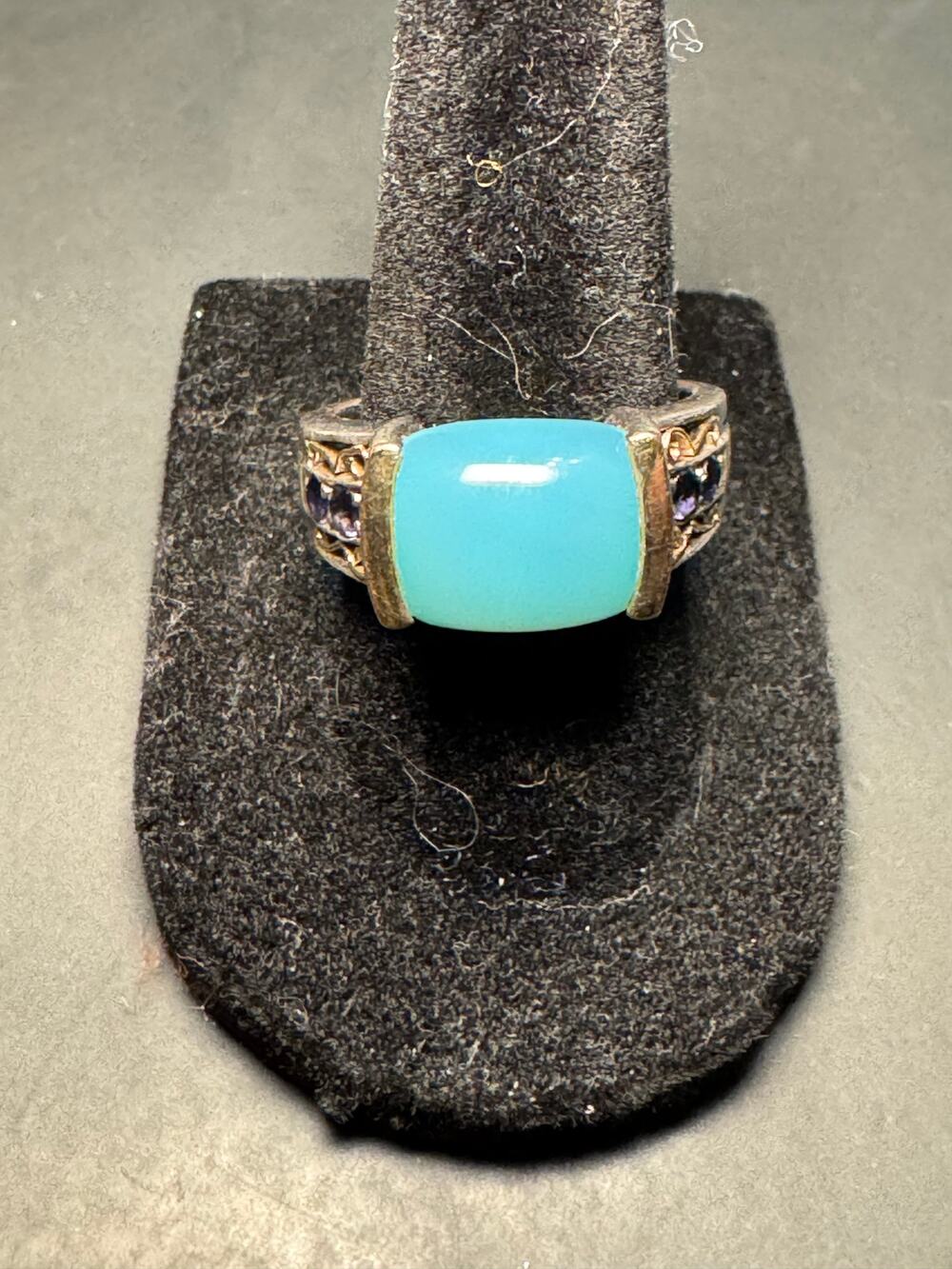 Vintage Samuel Benham 925 14k Gold Top Rim Chalcedony Amethyst Ring 8.5